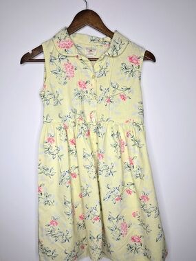 Strawberry Faire Girls Yellow Floral Sleeveless Dress Linen Blend Girls Size 10